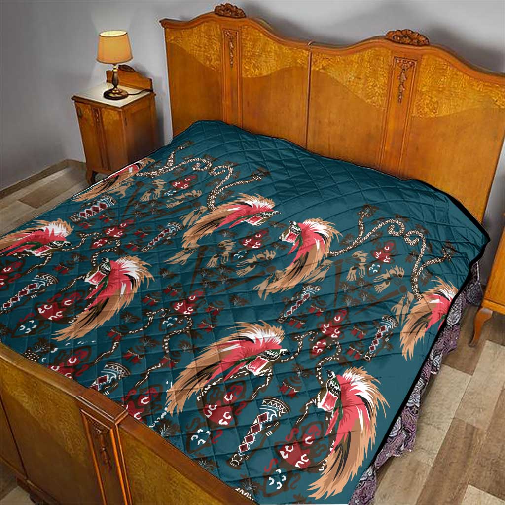 Dark Cyan Blue Bird of Batik Papua Quilt Exotic Natural Wealth of Papua - Polynesian Pride