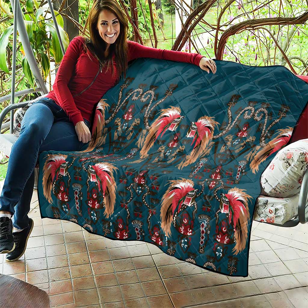 Dark Cyan Blue Bird of Batik Papua Quilt Exotic Natural Wealth of Papua - Polynesian Pride