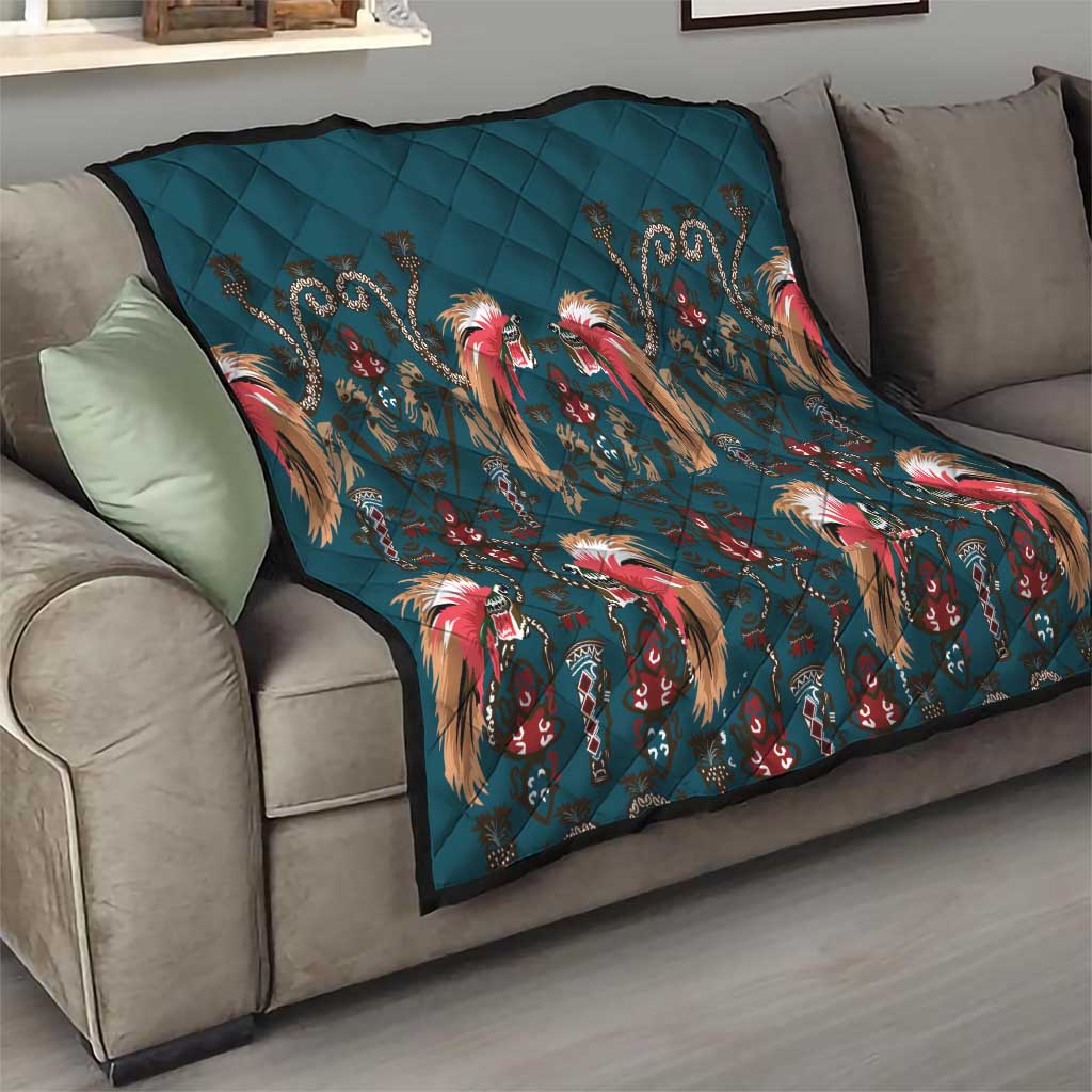 Dark Cyan Blue Bird of Batik Papua Quilt Exotic Natural Wealth of Papua - Polynesian Pride