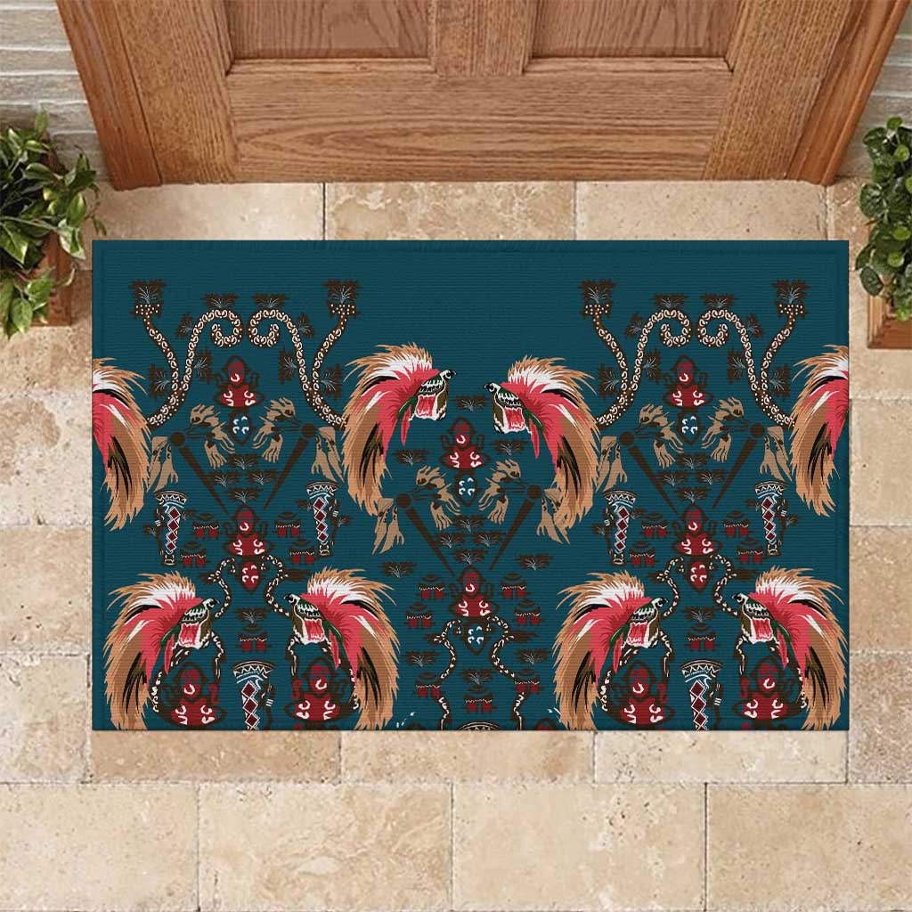 Dark Cyan Blue Bird of Batik Papua Rubber Doormat Exotic Natural Wealth of Papua - Polynesian Pride