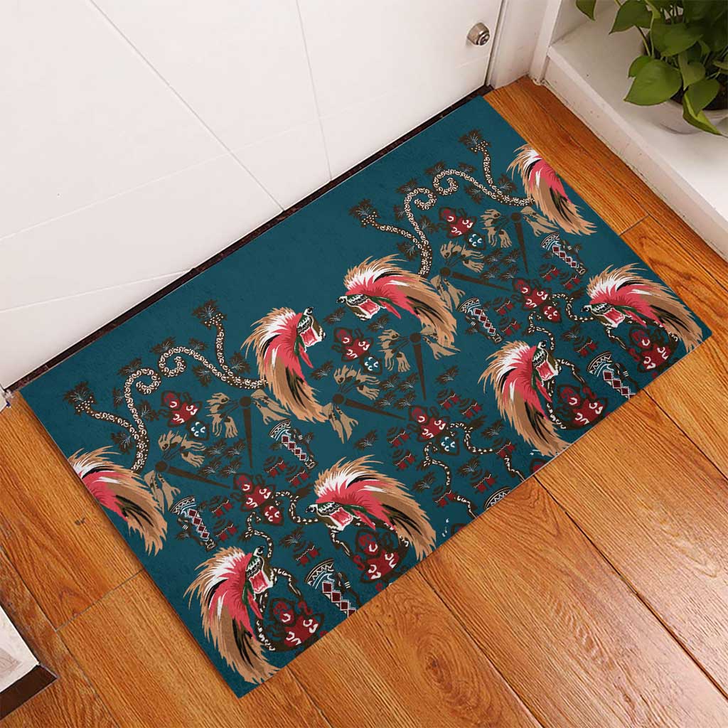 Dark Cyan Blue Bird of Batik Papua Rubber Doormat Exotic Natural Wealth of Papua - Polynesian Pride