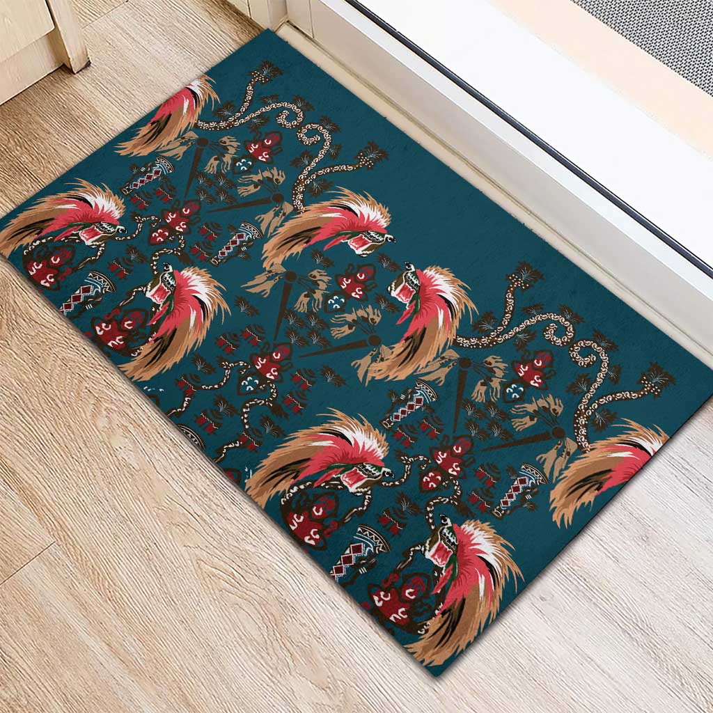 Dark Cyan Blue Bird of Batik Papua Rubber Doormat Exotic Natural Wealth of Papua - Polynesian Pride