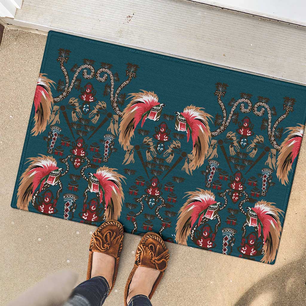 Dark Cyan Blue Bird of Batik Papua Rubber Doormat Exotic Natural Wealth of Papua - Polynesian Pride