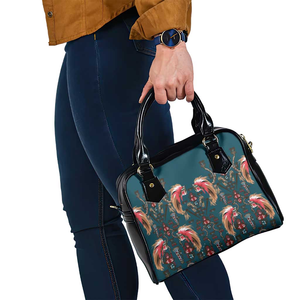 Dark Cyan Blue Bird of Batik Papua Shoulder Handbag Exotic Natural Wealth of Papua - Polynesian Pride