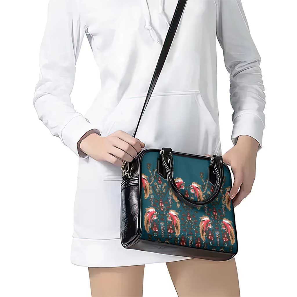 Dark Cyan Blue Bird of Batik Papua Shoulder Handbag Exotic Natural Wealth of Papua - Polynesian Pride