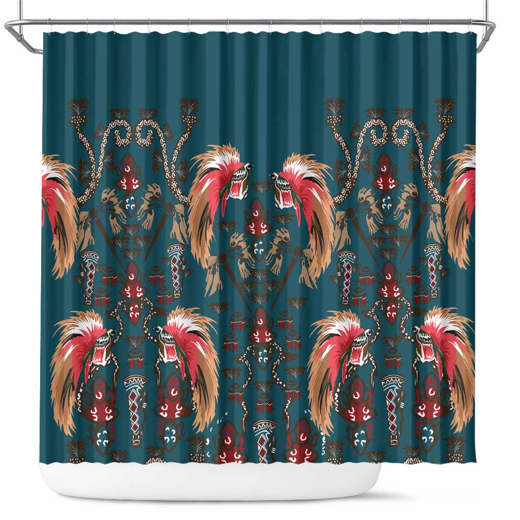 Dark Cyan Blue Bird of Batik Papua Shower Curtain Exotic Natural Wealth of Papua LT9 Blue - Polynesian Pride