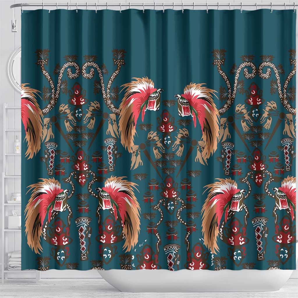 Dark Cyan Blue Bird of Batik Papua Shower Curtain Exotic Natural Wealth of Papua LT9 - Polynesian Pride