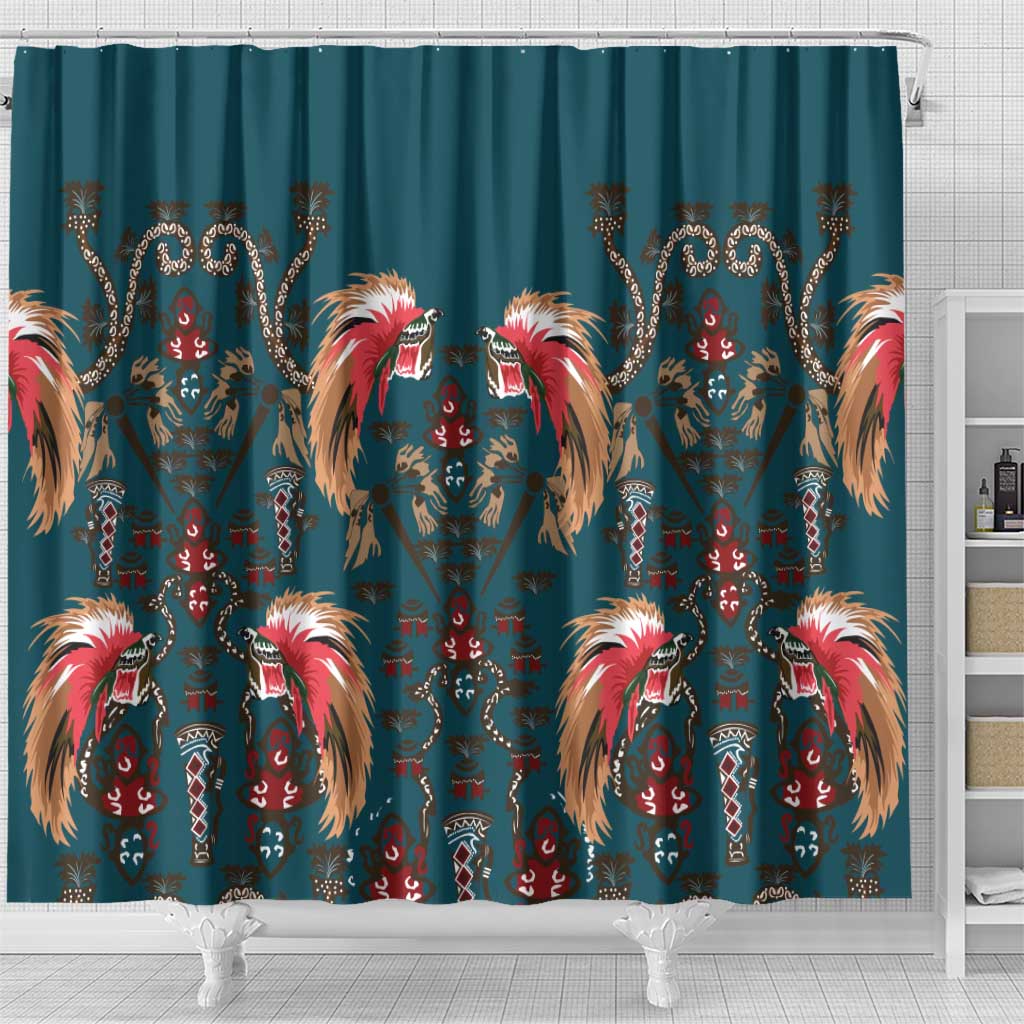 Dark Cyan Blue Bird of Batik Papua Shower Curtain Exotic Natural Wealth of Papua LT9 - Polynesian Pride