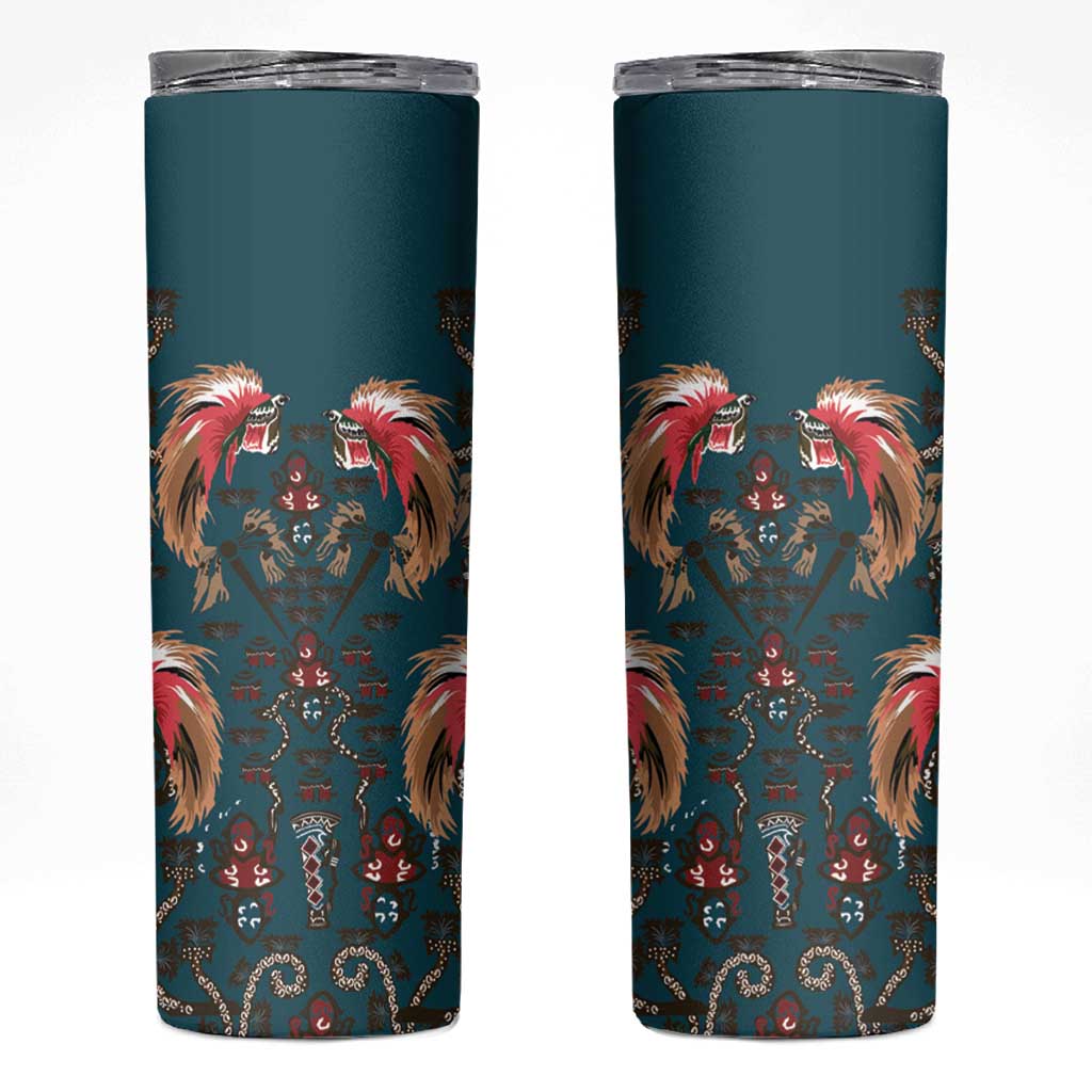 Dark Cyan Blue Bird of Batik Papua Skinny Tumbler Exotic Natural Wealth of Papua LT9 Blue - Polynesian Pride