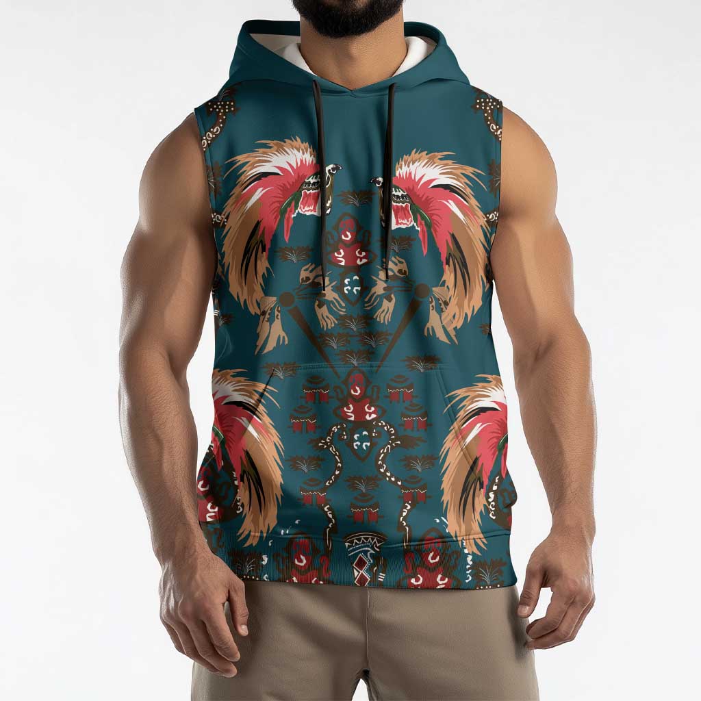 Dark Cyan Blue Bird of Batik Papua Sleeveless Hoodie Exotic Natural Wealth of Papua LT9 - Polynesian Pride