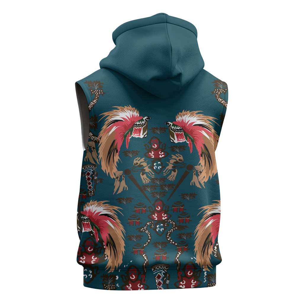 Dark Cyan Blue Bird of Batik Papua Sleeveless Zip Hoodie Exotic Natural Wealth of Papua LT9 - Polynesian Pride