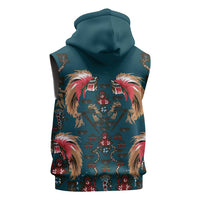 Dark Cyan Blue Bird of Batik Papua Sleeveless Zip Hoodie Exotic Natural Wealth of Papua LT9 - Polynesian Pride