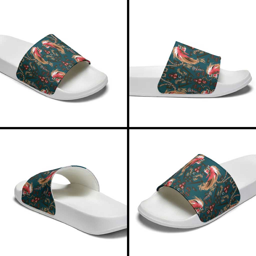 Dark Cyan Blue Bird of Batik Papua Slide Sandals Exotic Natural Wealth of Papua - Polynesian Pride