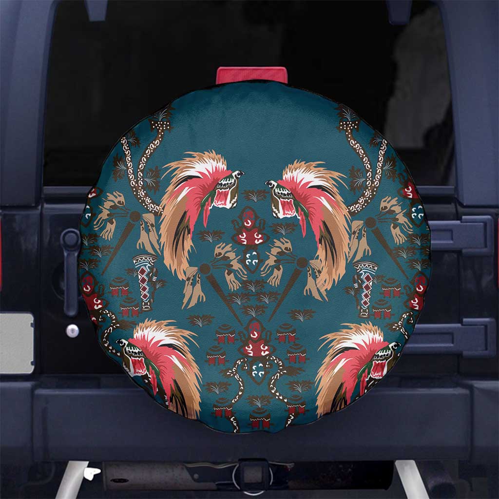Dark Cyan Blue Bird of Batik Papua Spare Tire Cover Exotic Natural Wealth of Papua LT9 No hole Blue - Polynesian Pride