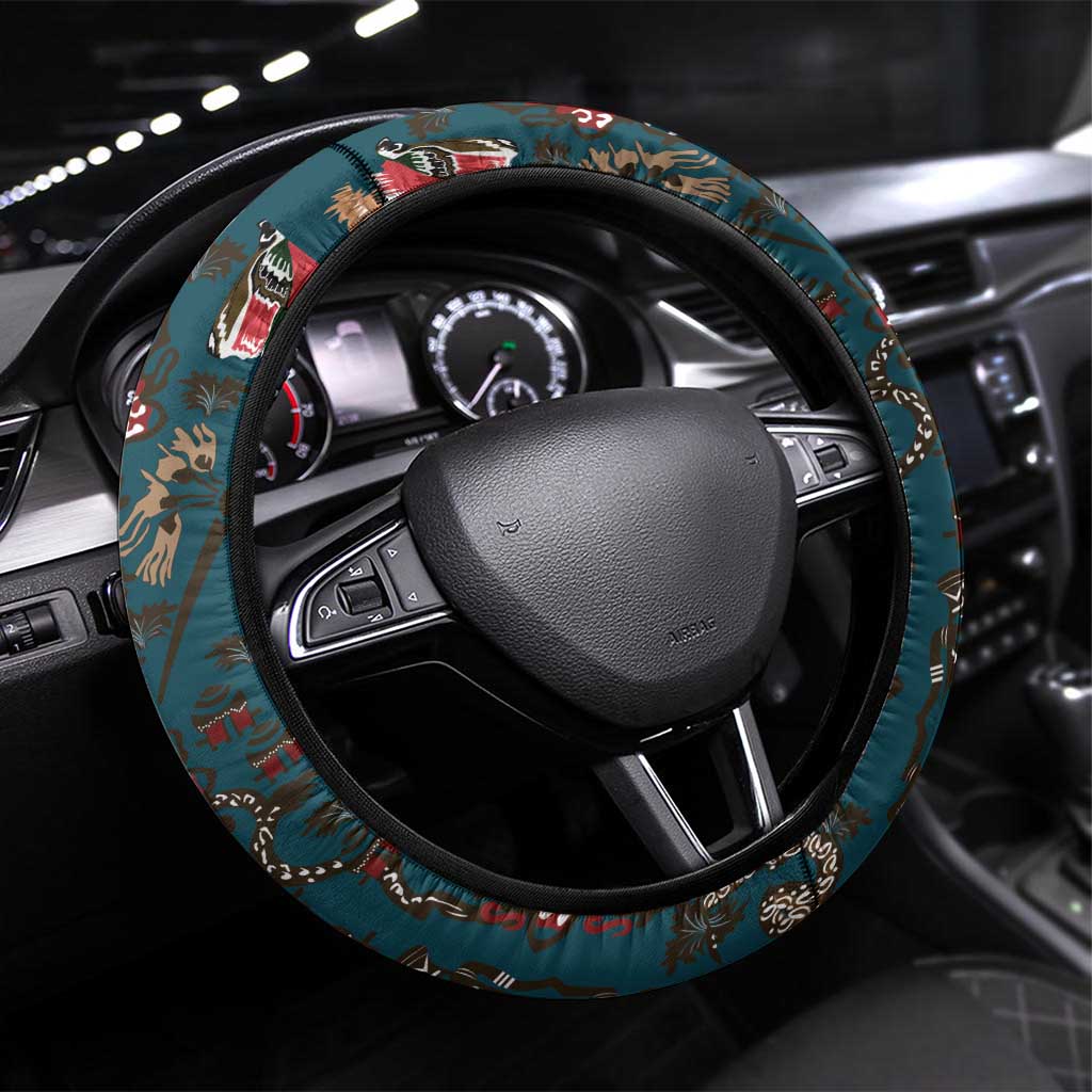 Dark Cyan Blue Bird of Batik Papua Steering Wheel Cover Exotic Natural Wealth of Papua LT9 Universal Fit Blue - Polynesian Pride