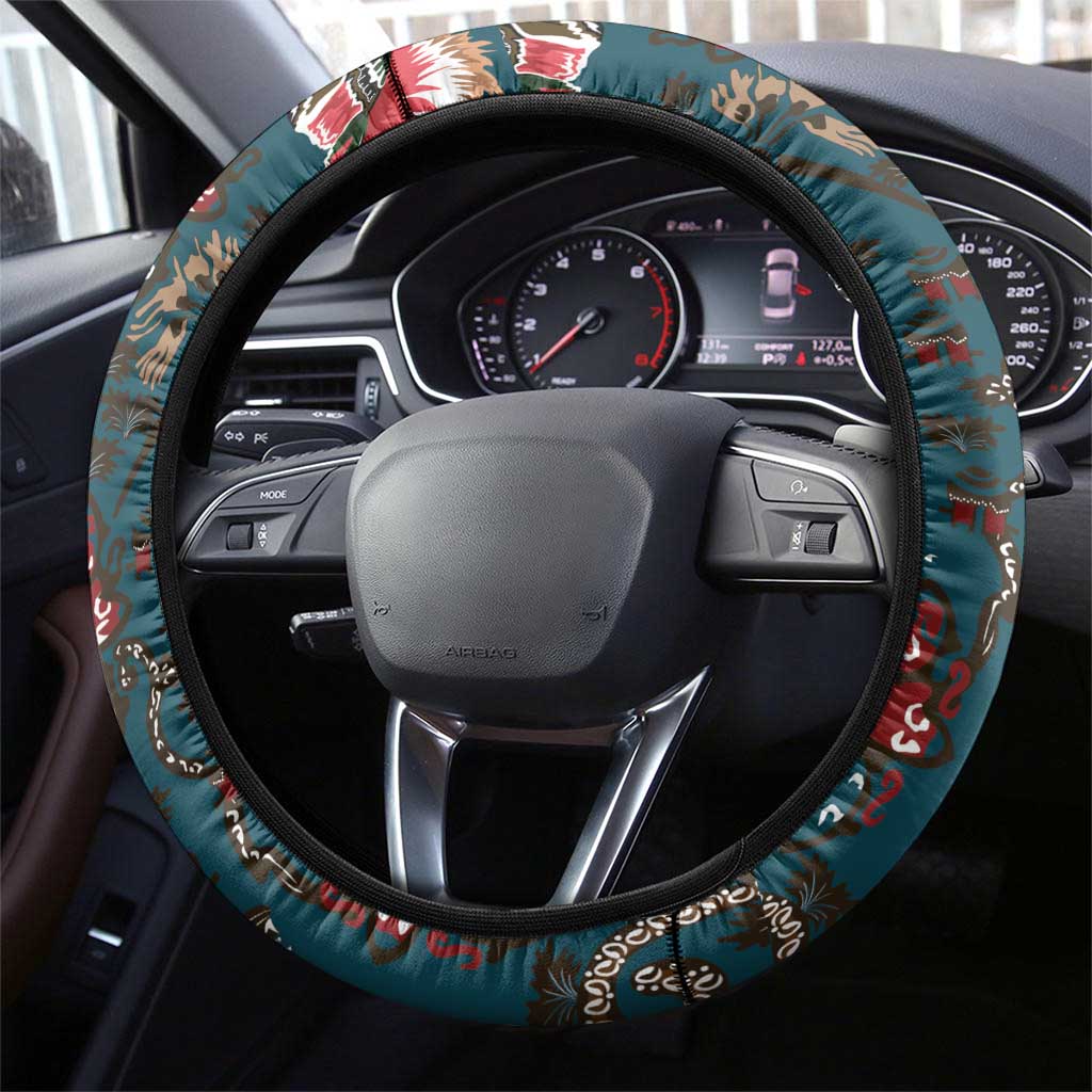 Dark Cyan Blue Bird of Batik Papua Steering Wheel Cover Exotic Natural Wealth of Papua LT9 - Polynesian Pride