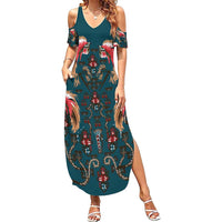 Dark Cyan Blue Bird of Batik Papua Summer Maxi Dress Exotic Natural Wealth of Papua LT9 Women Blue - Polynesian Pride