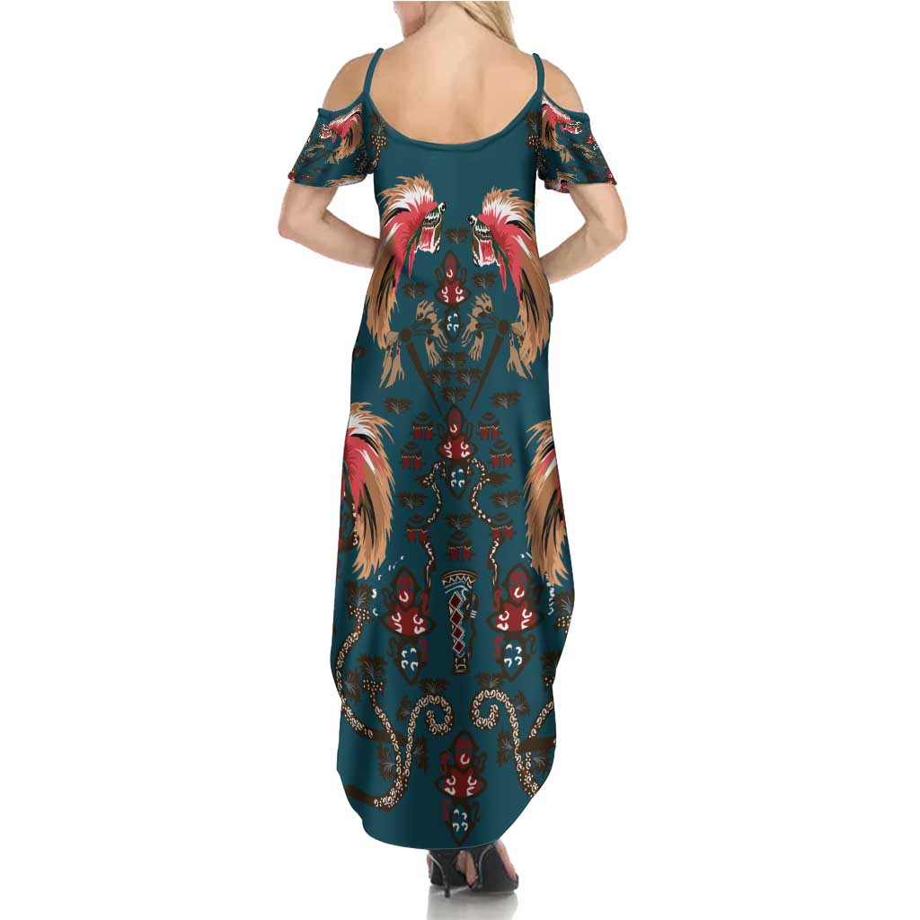 Dark Cyan Blue Bird of Batik Papua Summer Maxi Dress Exotic Natural Wealth of Papua LT9 - Polynesian Pride