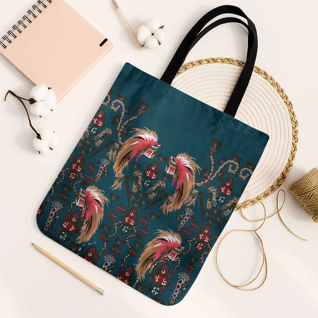 Dark Cyan Blue Bird of Batik Papua Tote Bag Exotic Natural Wealth of Papua LT9 Black Strap One Size Blue - Polynesian Pride