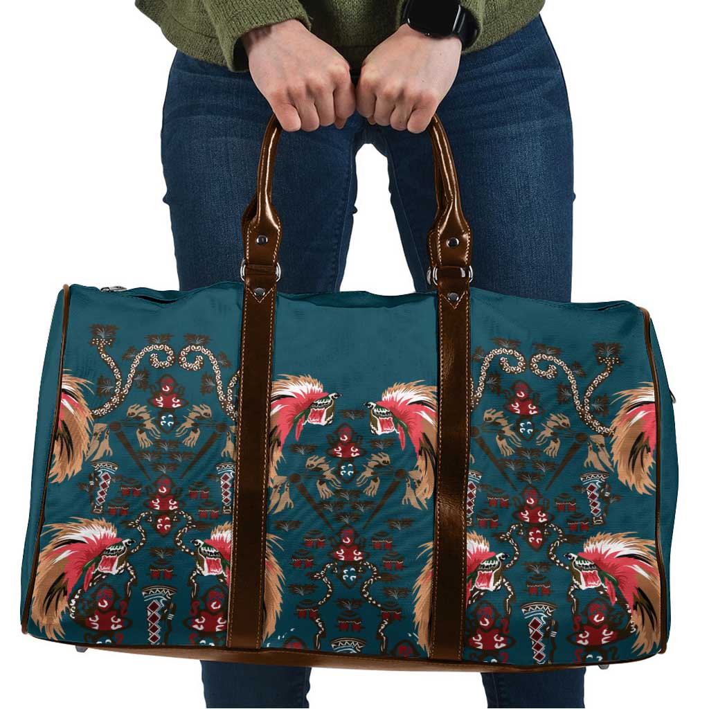 Dark Cyan Blue Bird of Batik Papua Travel Bag Exotic Natural Wealth of Papua LT9 Blue - Polynesian Pride