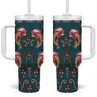 Dark Cyan Blue Bird of Batik Papua Tumbler With Handle Exotic Natural Wealth of Papua LT9 One Size: 40 oz Blue - Polynesian Pride