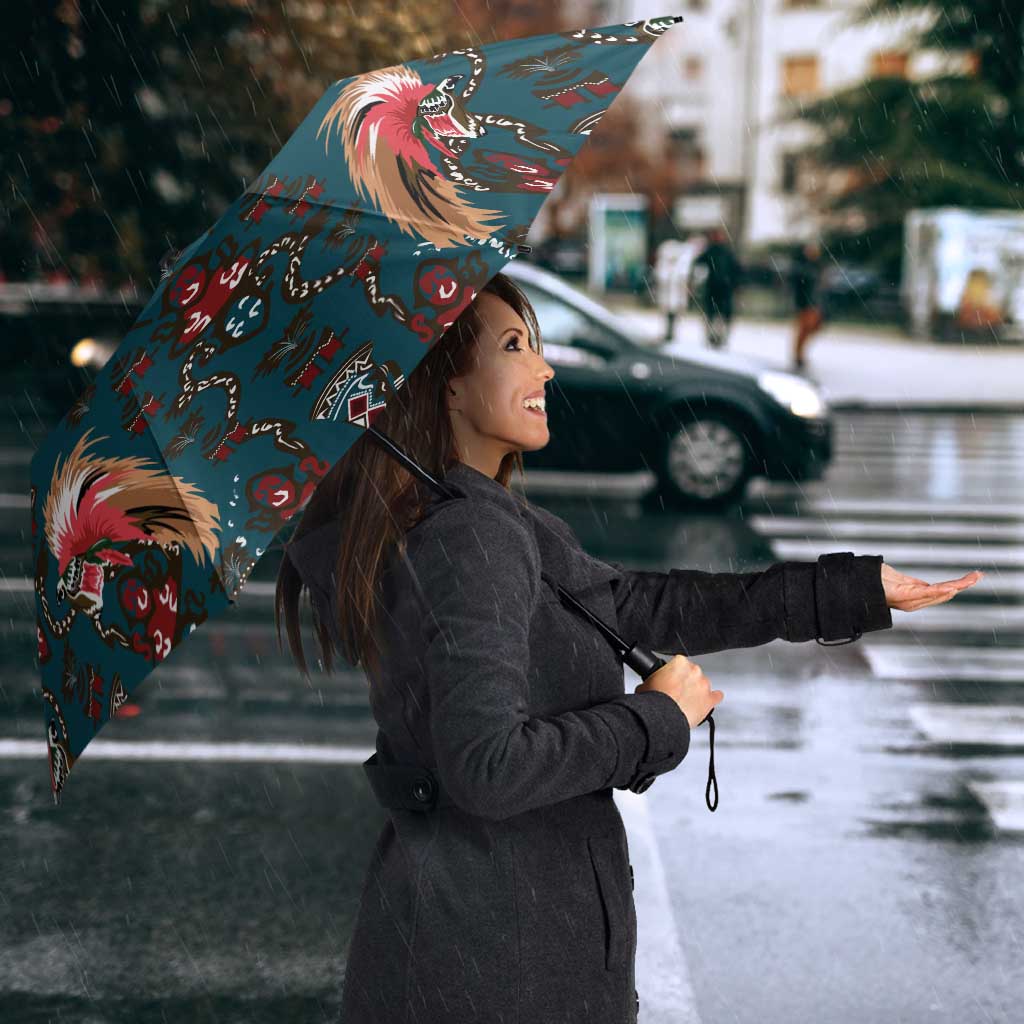 Dark Cyan Blue Bird of Batik Papua Umbrella Exotic Natural Wealth of Papua - Polynesian Pride