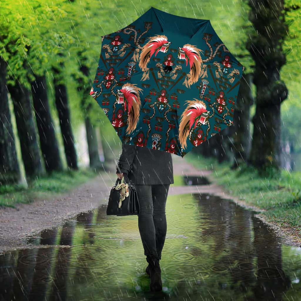 Dark Cyan Blue Bird of Batik Papua Umbrella Exotic Natural Wealth of Papua - Polynesian Pride