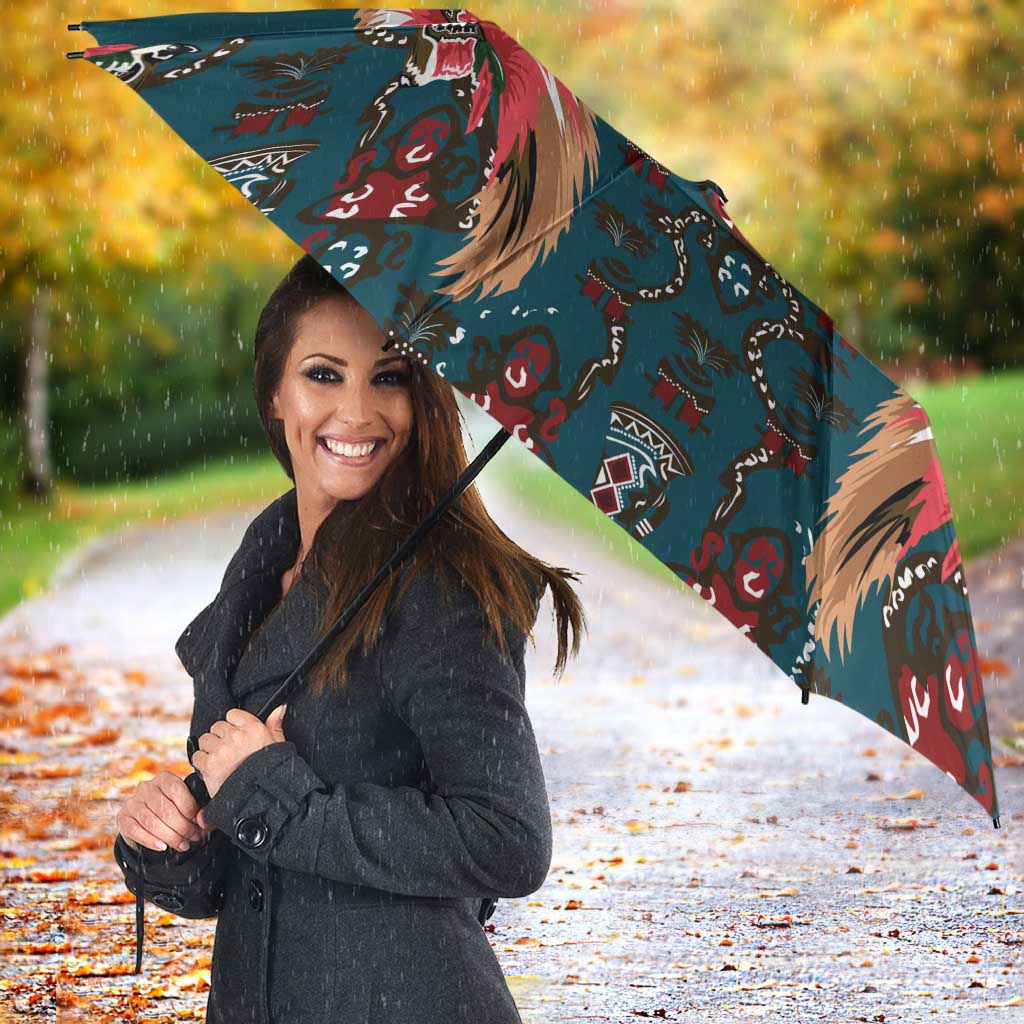Dark Cyan Blue Bird of Batik Papua Umbrella Exotic Natural Wealth of Papua - Polynesian Pride