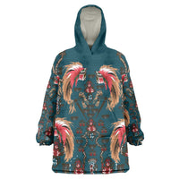 Dark Cyan Blue Bird of Batik Papua Wearable Blanket Hoodie Exotic Natural Wealth of Papua LT9 One Size Blue - Polynesian Pride