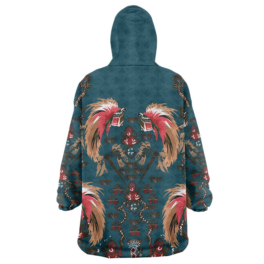 Dark Cyan Blue Bird of Batik Papua Wearable Blanket Hoodie Exotic Natural Wealth of Papua LT9 - Polynesian Pride