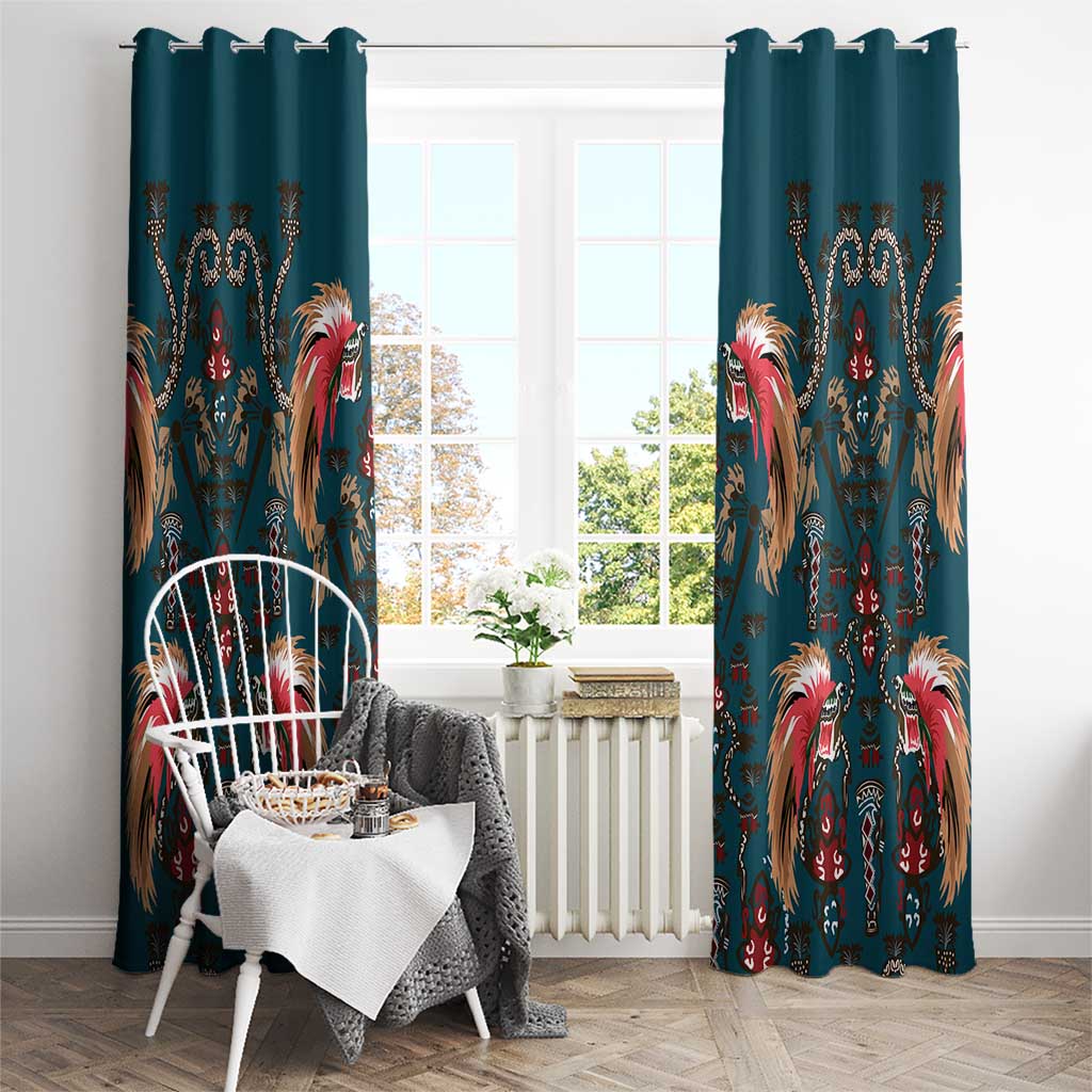 Dark Cyan Blue Bird of Batik Papua Window Curtain Exotic Natural Wealth of Papua - Polynesian Pride