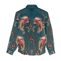 Dark Cyan Blue Bird of Batik Papua Women Casual Shirt Exotic Natural Wealth of Papua LT9 - Polynesian Pride
