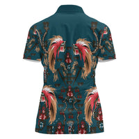 Dark Cyan Blue Bird of Batik Papua Women Polo Shirt Exotic Natural Wealth of Papua LT9 - Polynesian Pride