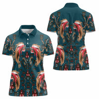 Dark Cyan Blue Bird of Batik Papua Women Polo Shirt Exotic Natural Wealth of Papua LT9 - Polynesian Pride