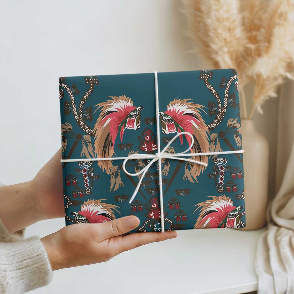 Dark Cyan Blue Bird of Batik Papua Wrapping Paper Exotic Natural Wealth of Papua - Polynesian Pride