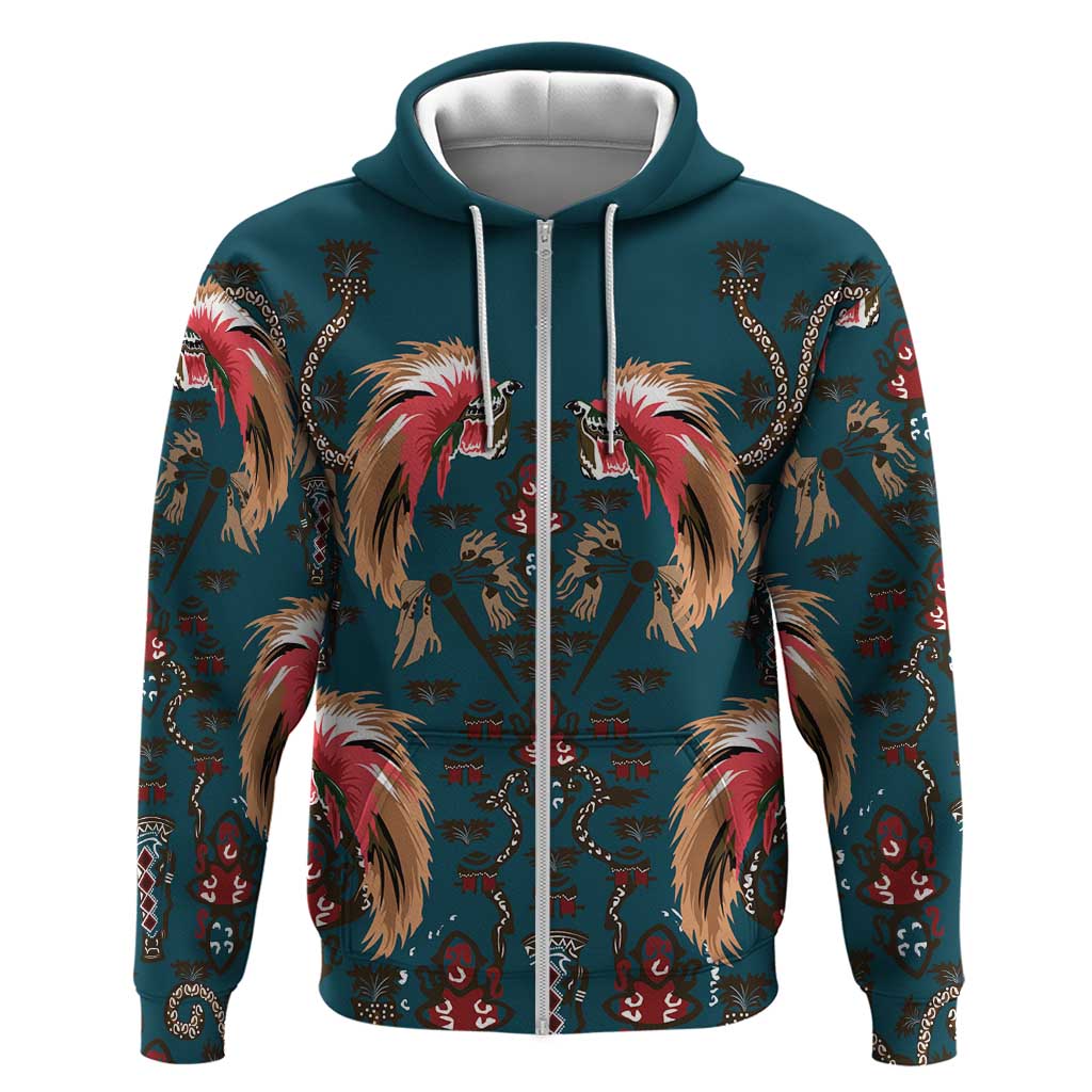 Dark Cyan Blue Bird of Batik Papua Zip Hoodie Exotic Natural Wealth of Papua LT9 Zip Hoodie Blue - Polynesian Pride