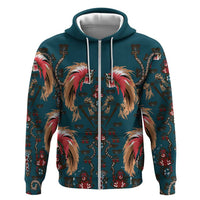 Dark Cyan Blue Bird of Batik Papua Zip Hoodie Exotic Natural Wealth of Papua LT9 Zip Hoodie Blue - Polynesian Pride