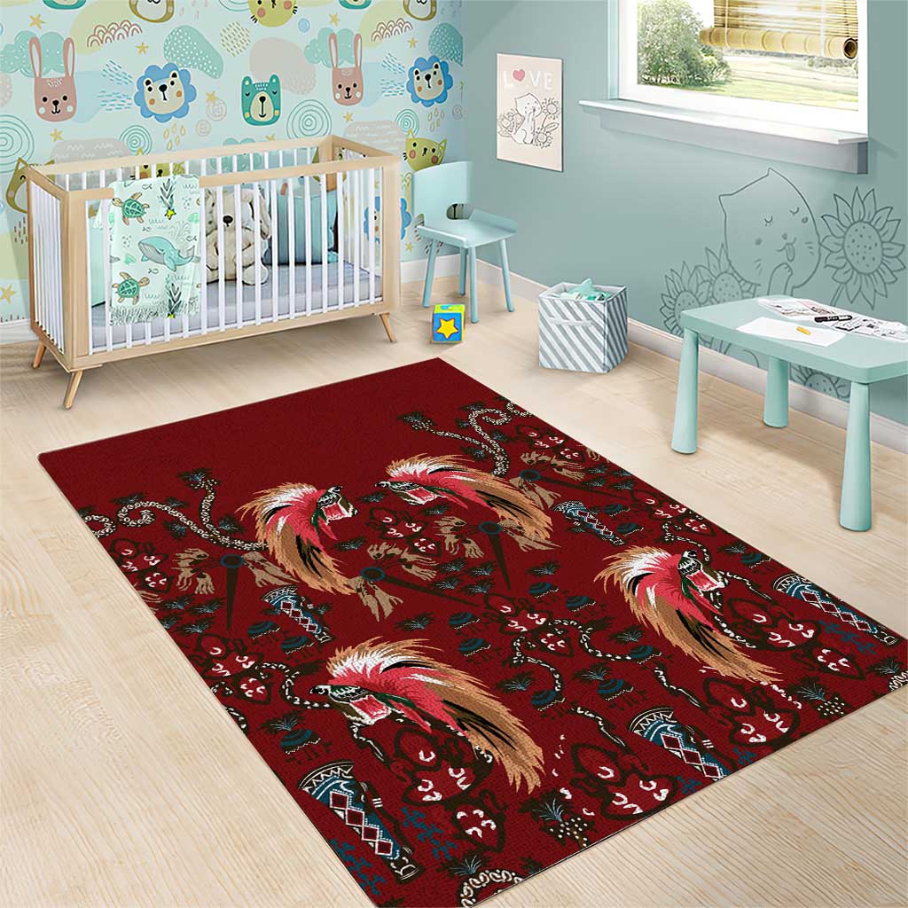 Oxblood Bird of Batik Papua Area Rug Exotic Natural Wealth of Papua - Polynesian Pride