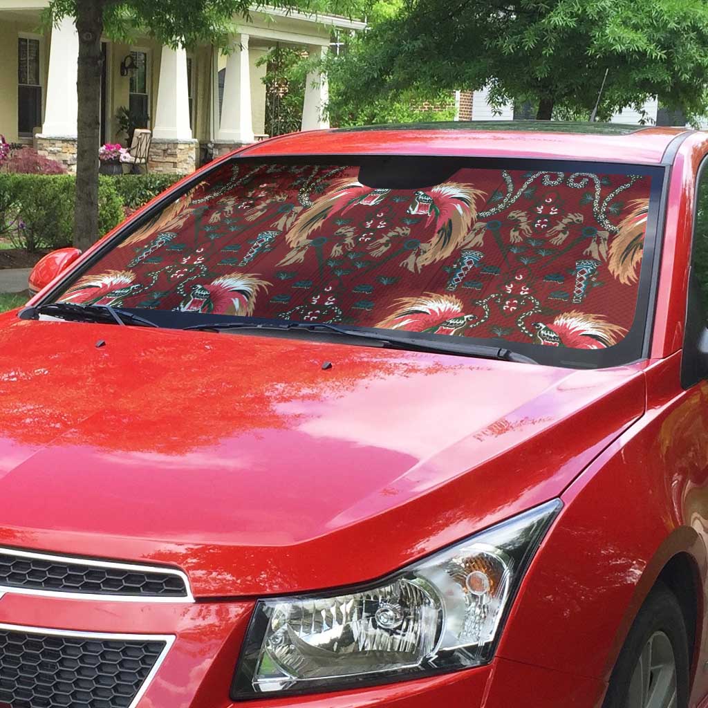 Oxblood Bird of Batik Papua Auto Sun Shade Exotic Natural Wealth of Papua - Polynesian Pride