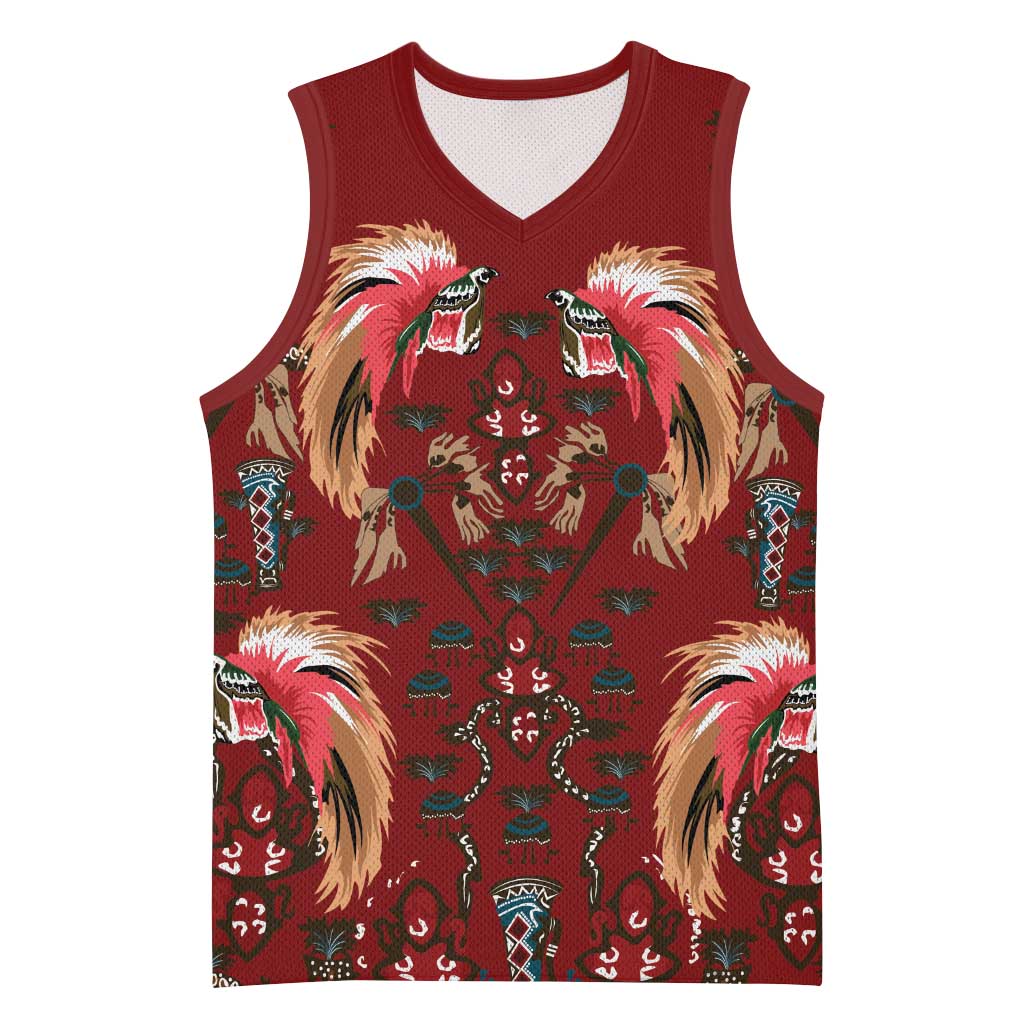Oxblood Bird of Batik Papua Basketball Jersey Exotic Natural Wealth of Papua LT9 Unisex Red - Polynesian Pride
