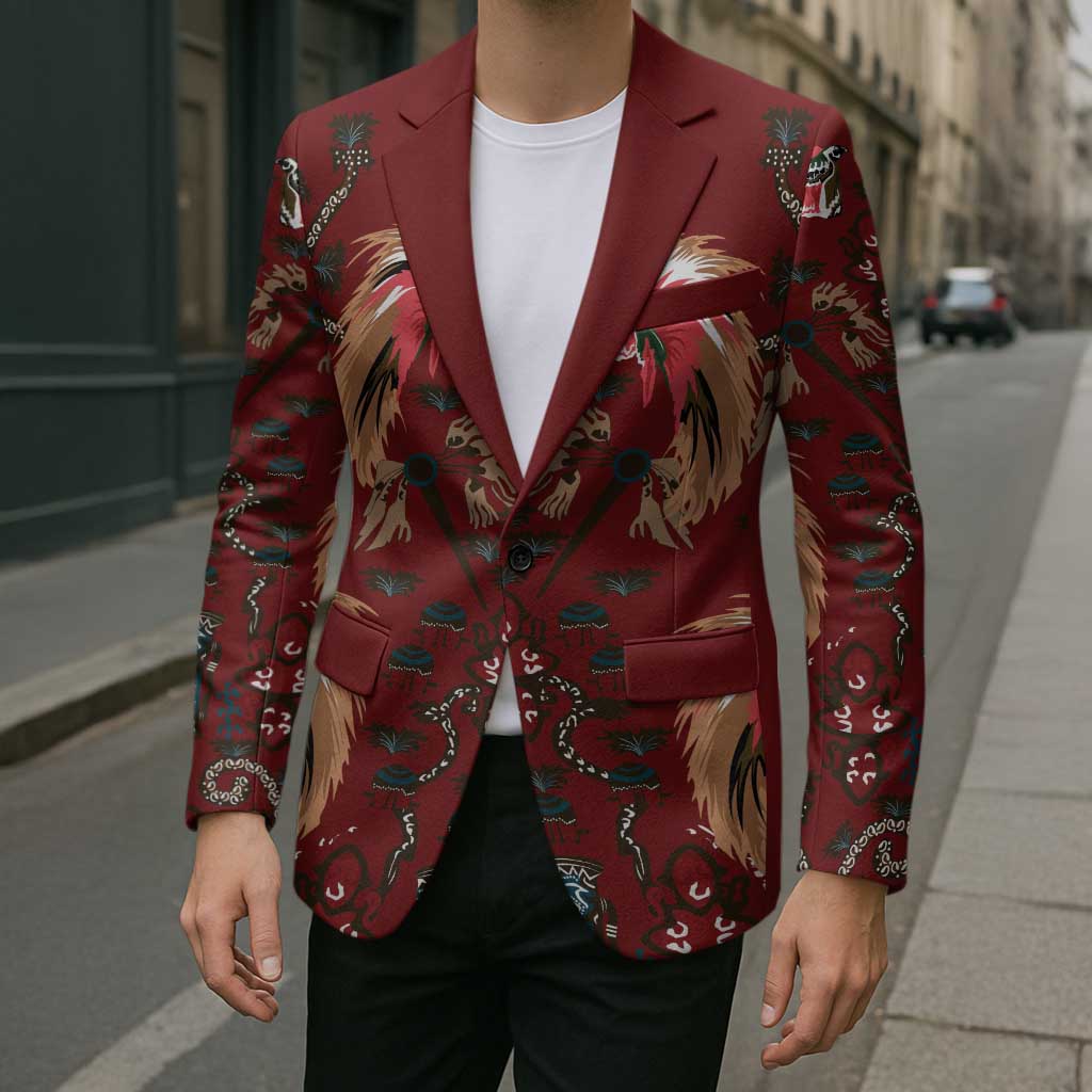 Oxblood Bird of Batik Papua Blazer Exotic Natural Wealth of Papua - Polynesian Pride