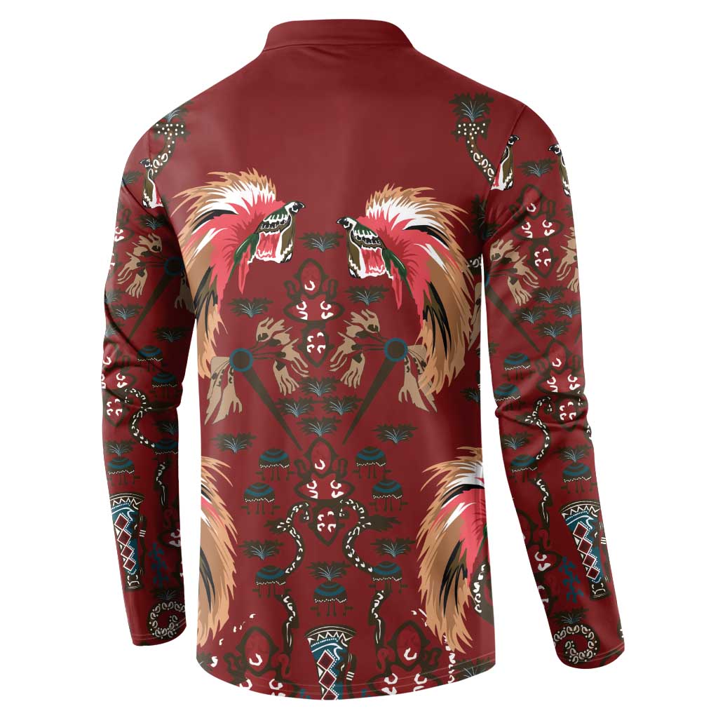 Oxblood Bird of Batik Papua Button Sweatshirt Exotic Natural Wealth of Papua - Polynesian Pride