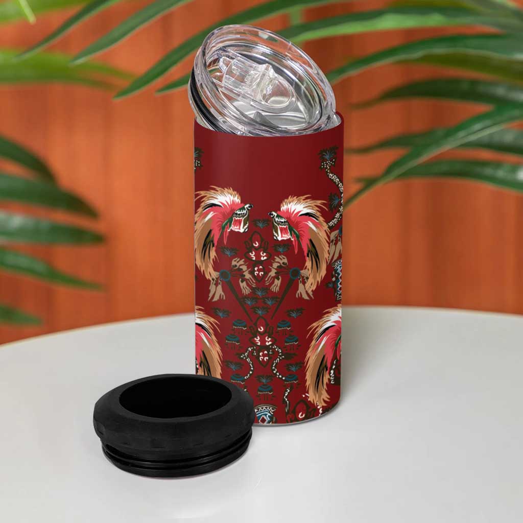 Oxblood Bird of Batik Papua 4 in 1 Can Cooler Tumbler Exotic Natural Wealth of Papua LT9 - Polynesian Pride