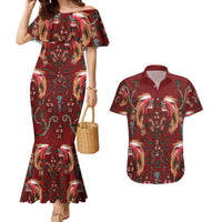 Oxblood Bird of Batik Papua Couples Matching Mermaid Dress and Hawaiian Shirt Exotic Natural Wealth of Papua LT9 Red - Polynesian Pride