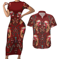 Oxblood Bird of Batik Papua Couples Matching Short Sleeve Bodycon Dress and Hawaiian Shirt Exotic Natural Wealth of Papua LT9 Red - Polynesian Pride