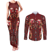 Oxblood Bird of Batik Papua Couples Matching Tank Maxi Dress and Long Sleeve Button Shirt Exotic Natural Wealth of Papua LT9 Red - Polynesian Pride