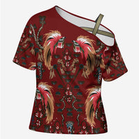 Oxblood Bird of Batik Papua Cross Shoulder Shirt Exotic Natural Wealth of Papua LT9 Female Red - Polynesian Pride
