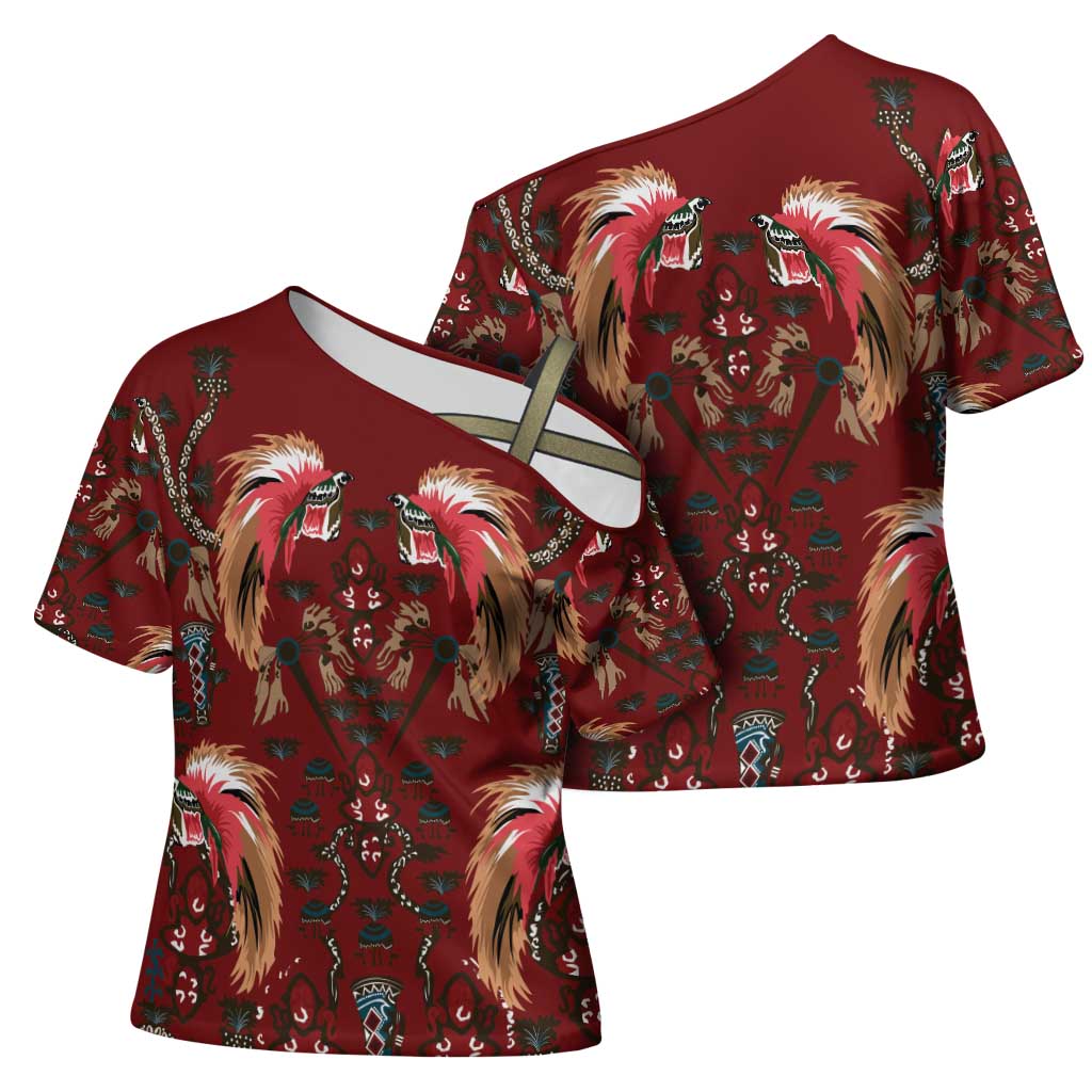 Oxblood Bird of Batik Papua Cross Shoulder Shirt Exotic Natural Wealth of Papua LT9 - Polynesian Pride