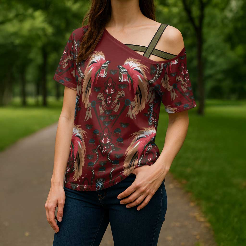 Oxblood Bird of Batik Papua Cross Shoulder Shirt Exotic Natural Wealth of Papua LT9 - Polynesian Pride