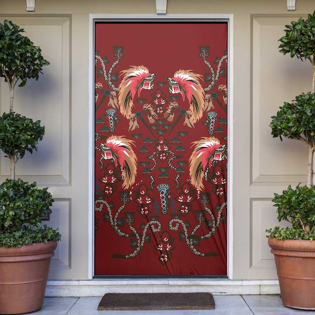 Oxblood Bird of Batik Papua Door Cover Exotic Natural Wealth of Papua LT9 Red - Polynesian Pride